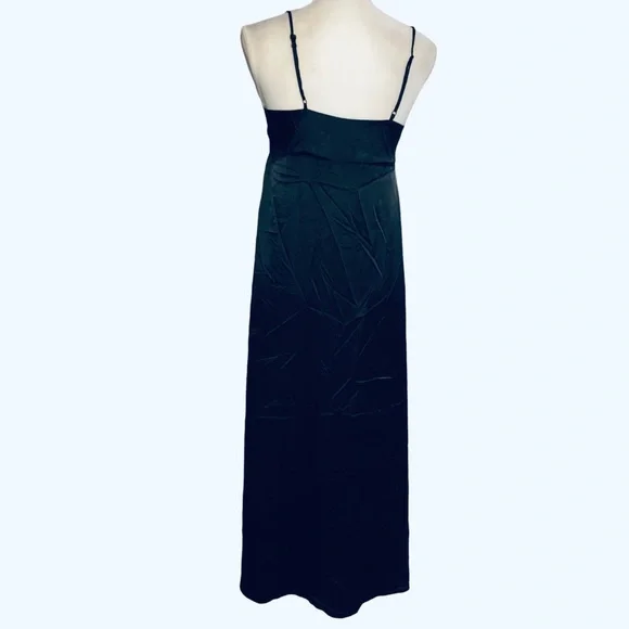 Anthropologie NEW Black Long Satin Cami Open Front Nightgown Size Small